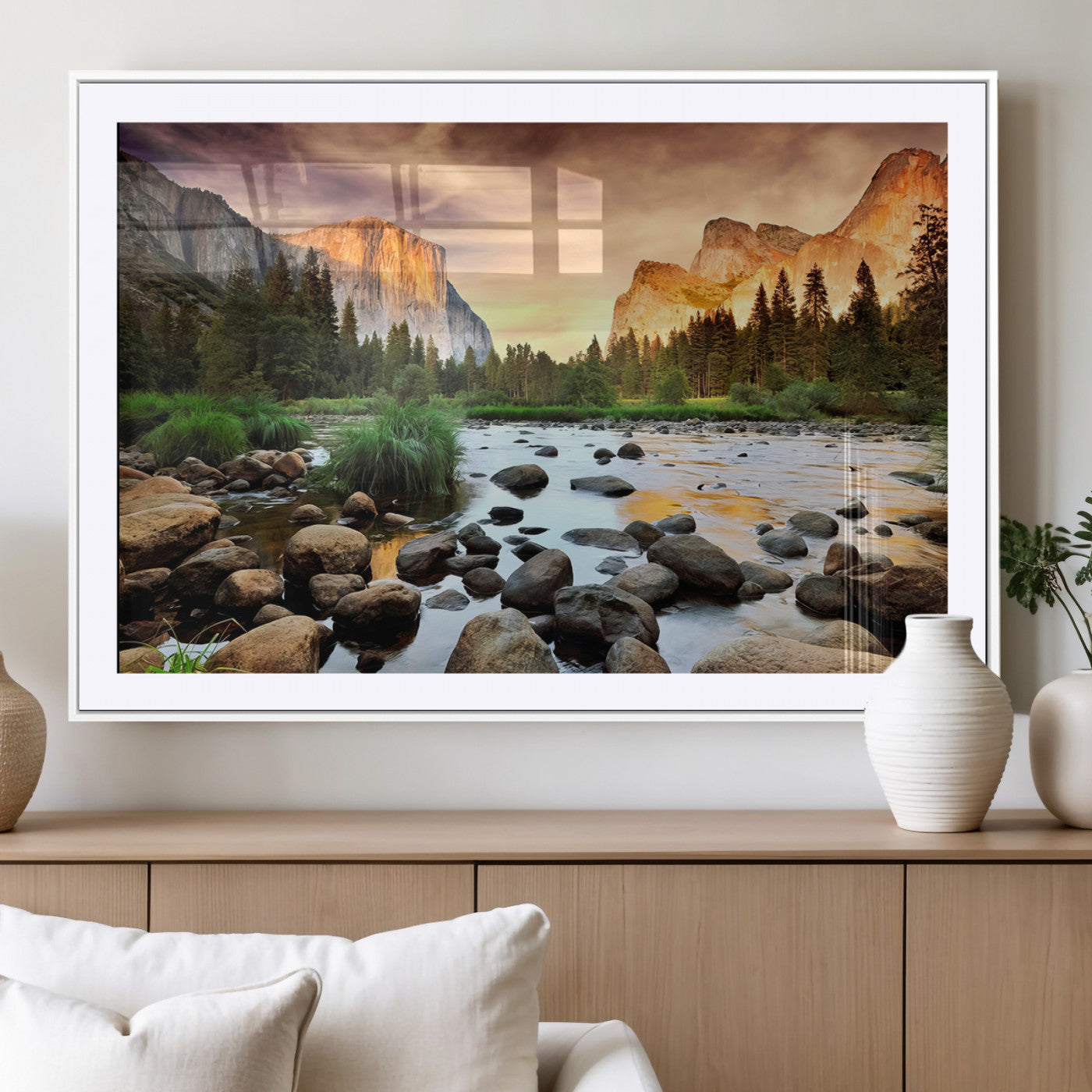 90956031-MGV-CV-36X24-Yosemite Valley Wall Art – Scenic Mountain River Landscape Canvas Print, Nature Photography for Living Room, Bedroom, Cabin,