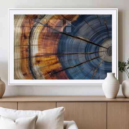 96890915-MGV-CV-36X24-Abstract Tree Ring Wall Art – Rustic Nature Canvas Print with Wood Grain Texture, Modern Earth Tone Artwork for Office, Living