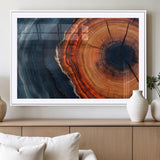 57732250-MGV-CV-36X24-Tree Ring Abstract Wall Art – Blue Orange Wood Grain Canvas Print, Modern Rustic Nature Artwork for Living Room, Office,
