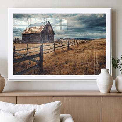 69356982-MGC-FP-36x24_White-Old Barn Wall Art Canvas Print, Framed Rustic Fence Art Picture Print, Wooden Farmhouse Perfect Rustic Farmhouse Decor Artwork