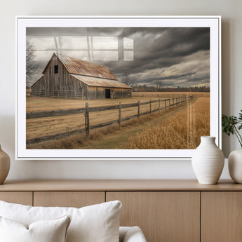 26821575-MGV-CV-36X24-Old Barn Wall Art Canvas Print, Framed Rustic Barn Art Picture Print, Moody Farm Perfect Rustic Farmhouse Decor Artwork