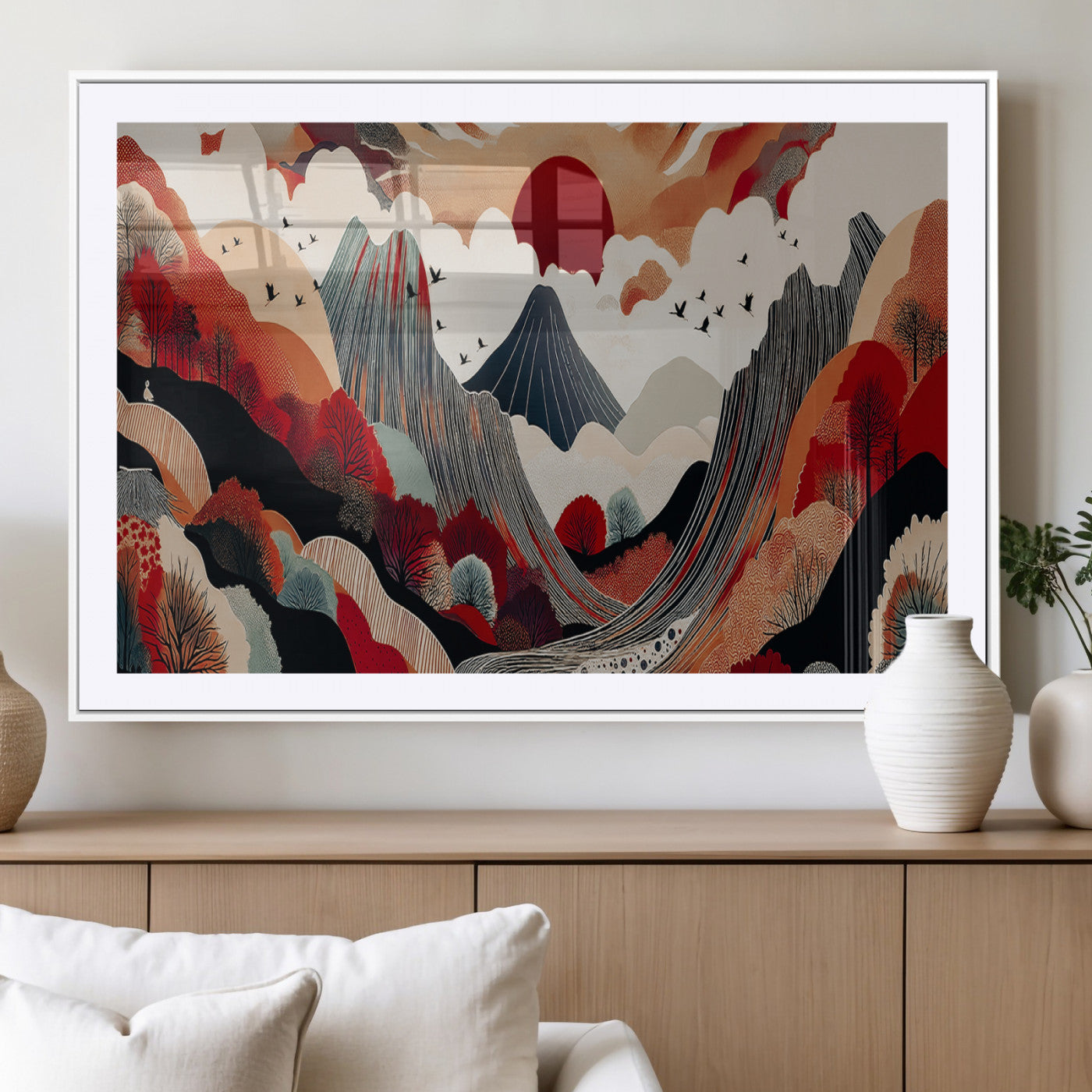 59495752-MGV-CV-36X24-Abstract Mountain Wall Art Canvas Print, Framed Vibrant Landscape Art Picture Print, Nature Drawing Perfect Contemporary