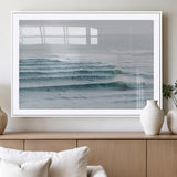 73969318-MGV-CV-36X24-Ocean Waves Wall Art Canvas Print, Framed Surfer Lineup Art Picture Print, Crowded Ocean Perfect Minimal Coastal Decor Artwork