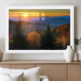 36964931-MGC-FP-36x24_White-Autumn Mountains Wall Art Canvas Print, Framed Sunset Glow Forest Art Picture Print, Golden Trees Perfect Vibrant Nature Decor