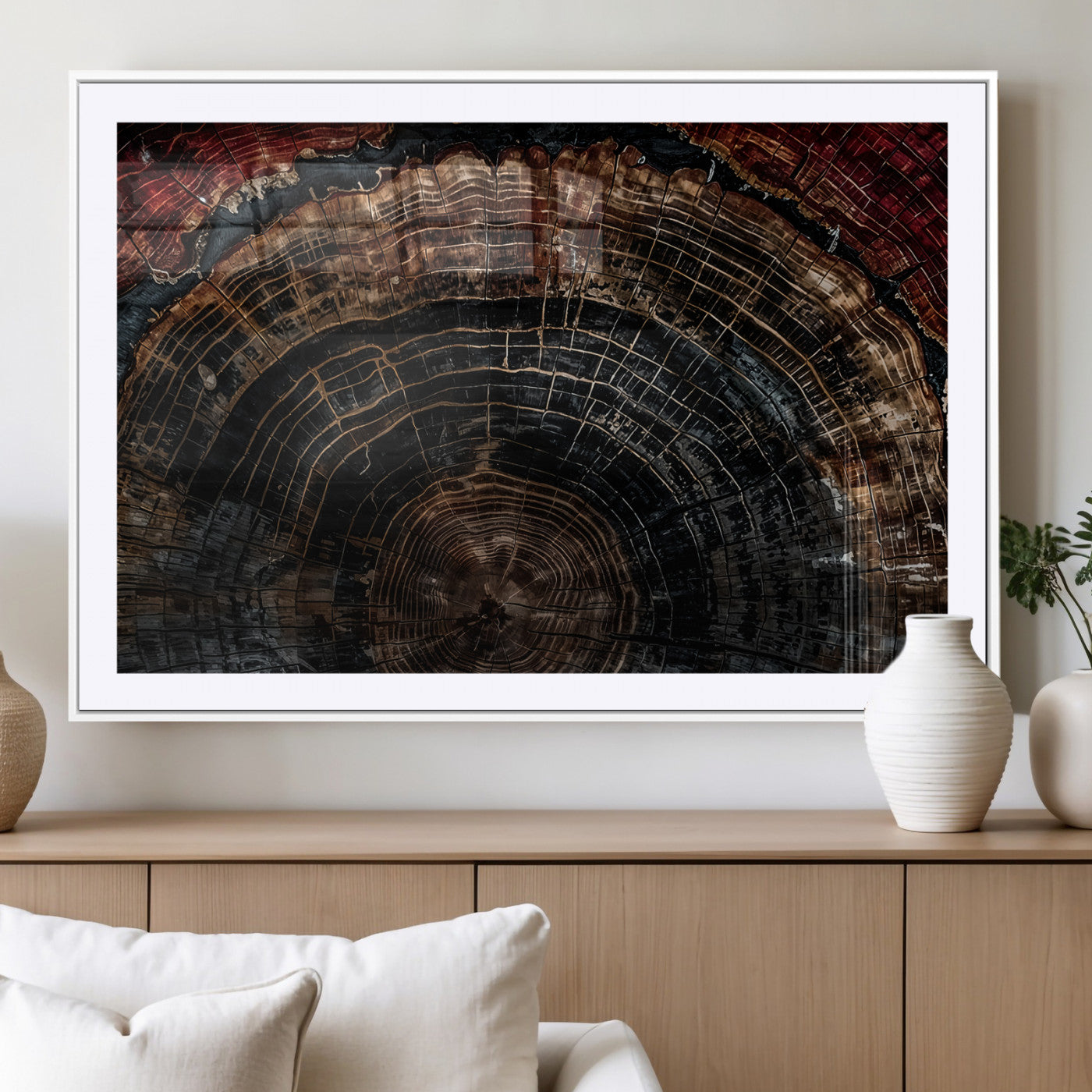 43686762-MGV-CV-36X24-Dark Wood Ring Wall Art Canvas Print, Framed Abstract Wood Tree Art Picture Print, Rustic Tree Slice Perfect Rustic Decor Artwork