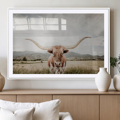 80054319-MGC-FP-36x24_White-Longhorn Wall Art – Rustic Western Canvas Print, Majestic Bull Artwork for Farmhouse, Ranch or Living Room