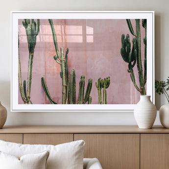 93119502-MGV-CV-36X24-Tall Cactus Wall Art Canvas Print, Framed Pink Wall Art Picture Print, Cactus Lines Perfect Modern Desert Decor Artwork