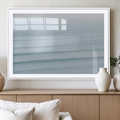 47814787-MGV-CV-36X24-Ocean Waves Wall Art Canvas Print, Framed Solo Surfer Art Picture Print, Wave Lines Perfect Minimalist Ocean Decor Artwork