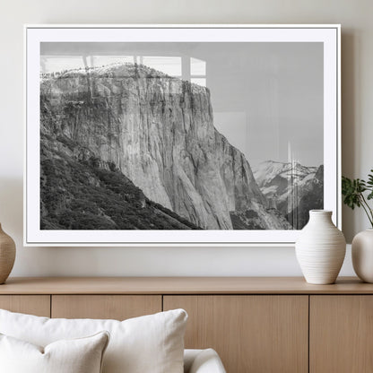 39393420-MGC-FP-36x24_White-El Capitan Wall Art Canvas Print, Framed Yosemite Cliff Art Picture Print, Monochrome Mountain Perfect Monochrome Sierra Decor