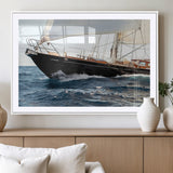 97168626-MGV-CV-36X24-Sailing Yacht Wall Art Canvas Print, Framed Wooden Yacht Art Picture Print, Ocean Waves Perfect Nautical Coastal Decor Artwork