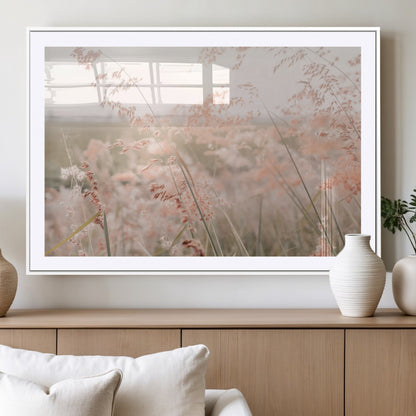79164340-MGV-CV-36X24-Pastel Grasses Wall Art Canvas Print, Framed Soft Meadow Art Picture Print, Field in Breeze Perfect Pastel Minimal Decor Artwork