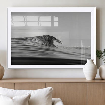 24029476-MGC-FP-36x24_White-Black Wave Wall Art Canvas Print, Framed Abstract Surf Art Picture Print, Minimalist Ocean Perfect Minimalist Coastal Decor