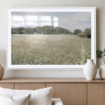 43258946-MGV-CV-36X24-Daisy Field Wall Art Canvas Print, Framed Pastel Flower Art Picture Print, Meadow Bloom Perfect Scandinavian Minimalist Decor