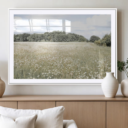 43258946-MGV-CV-36X24-Daisy Field Wall Art Canvas Print, Framed Pastel Flower Art Picture Print, Meadow Bloom Perfect Scandinavian Minimalist Decor