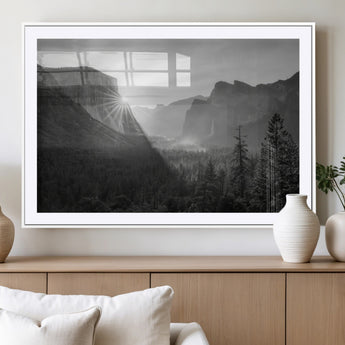 39278955-MGC-FP-36x24_White-Yosemite Valley Wall Art Canvas Print, Framed El Capitan Art Picture Print, Misty Mountain Perfect Modern Rustic Decor Artwork