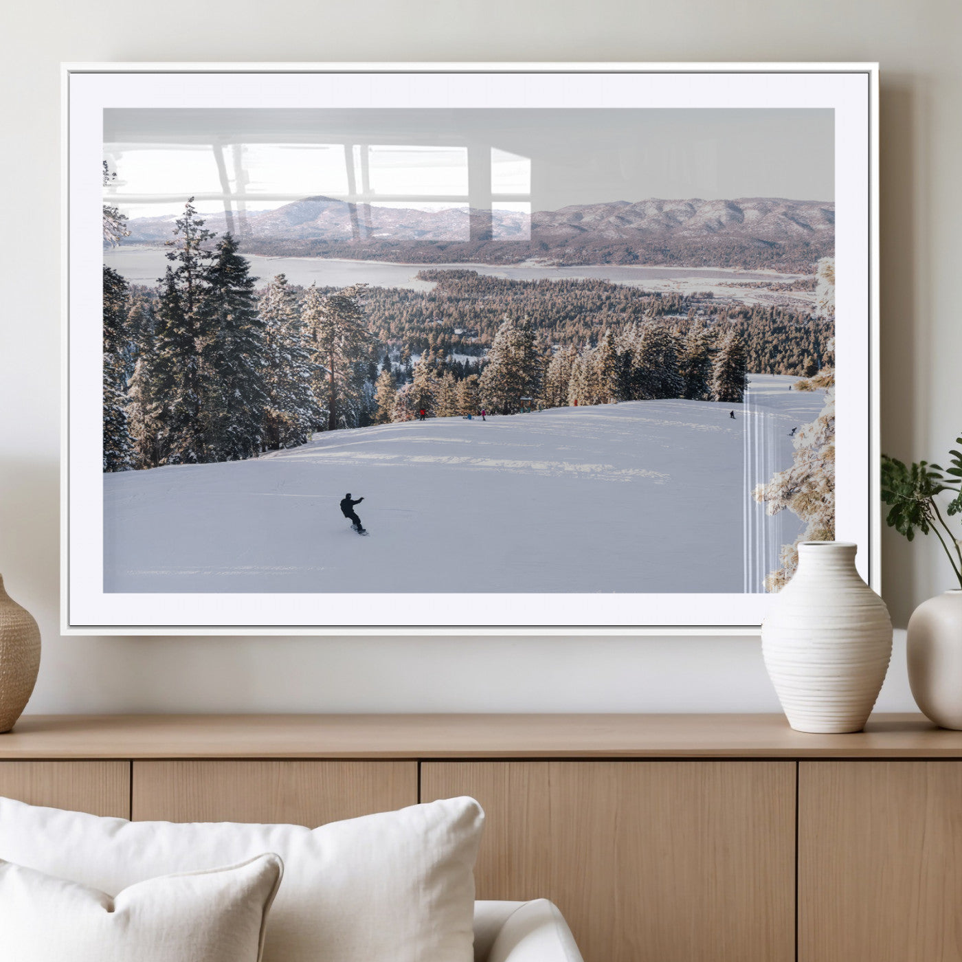 79857868-MGV-CV-36X24-Snowy Mountain Wall Art Canvas Print, Framed Ski Slope Art Picture Print, Winter Forest Perfect Modern Rustic Decor Artwork