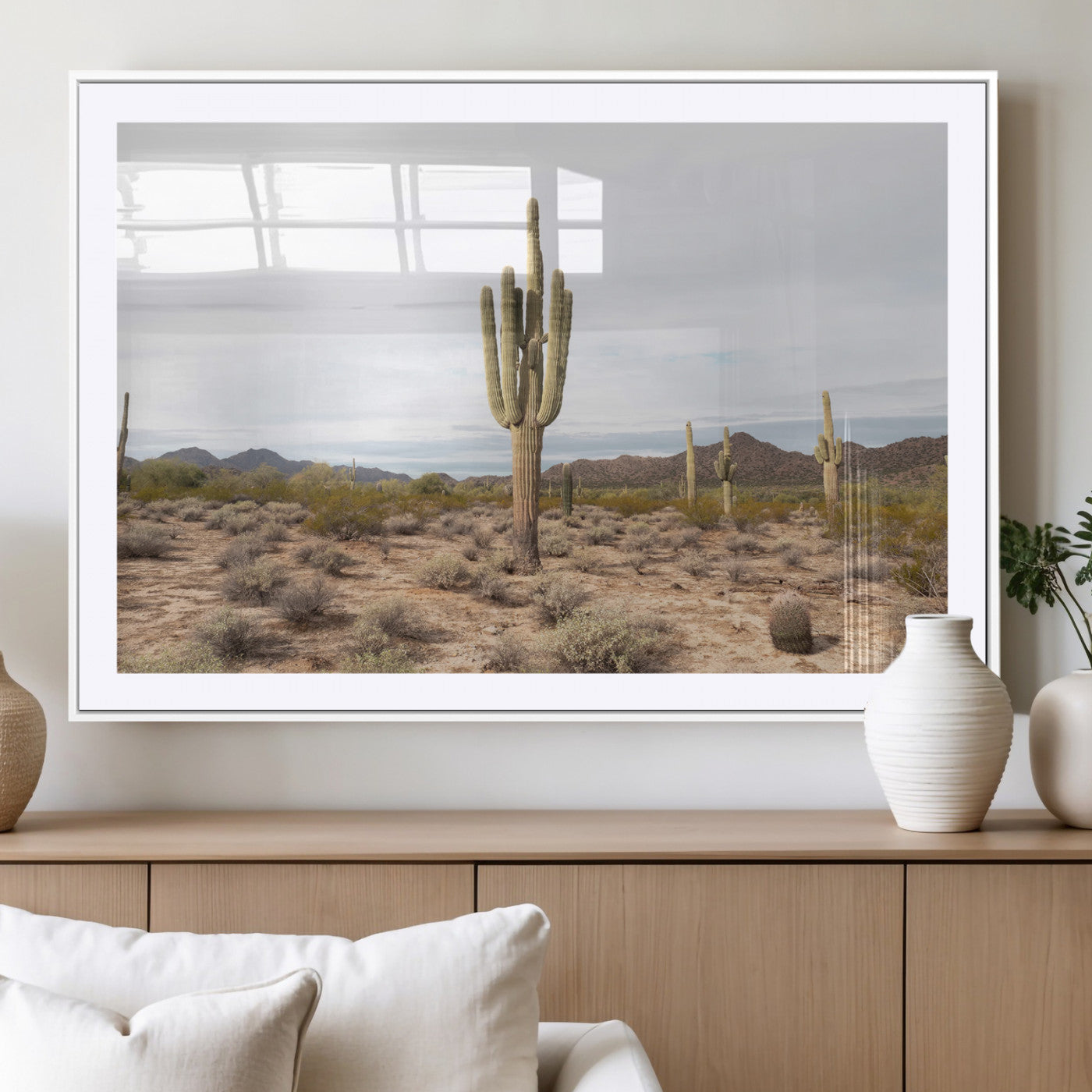 96147924-MGV-CV-36X24-Saguaro Cactus Wall Art Canvas Print, Framed Desert Cactus Art Picture Print, Earthy Desert Perfect Southwestern Boho Decor