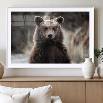 47112103-MGC-FP-36x24_White-Brown Bear Wall Art Canvas Print, Framed Forest Wildlife Art Picture Print, Woodland Bear Perfect Rustic Cabin Decor Artwork