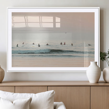 98888919-MGV-CV-36X24-Pastel Ocean Wall Art Canvas Print, Framed Soft Sunset Swimming Art Picture Print, Calm Sea Horizon Perfect Soft Coastal