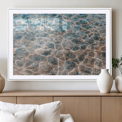 26580287-MGC-FP-36x24_White-Clear Water Wall Art Canvas Print, Framed Sunlit Ripples Art Picture Print, Ocean Texture Perfect Modern Coastal Decor Artwork