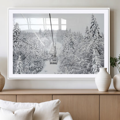 44705668-MGV-CV-36X24-Winter Forest Wall Art Canvas Print, Framed Snowy Forest Art Picture Print, Ski Lift Perfect Scandinavian Decor Artwork