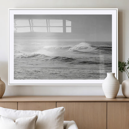 98634812-MGC-FP-36x24_White-Black and White Ocean Waves Wall Art – Minimalist Sea Canvas Print, Coastal Photography Decor for Living Room, Bedroom or Office