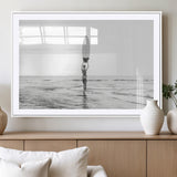 98446901-MGV-CV-36X24-Monochrome Surf Wall Art Canvas Print, Framed Minimalist Surfer Art Picture Print, Surfboard Silhouette Perfect Coastal Minimalist