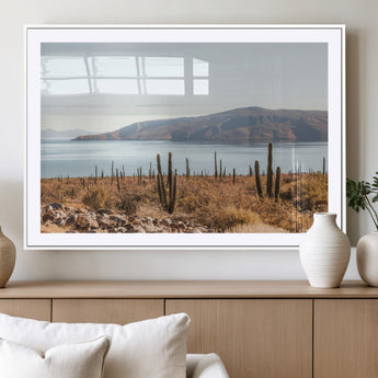 45193515-MGV-CV-36X24-Desert Cactus Wall Art Canvas Print, Framed Baja Coastline Art Picture Print, Coastal Desert Perfect Southwestern Minimalist Decor