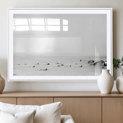 38441169-MGV-CV-36X24-Monochrome Swimming Wall Art Canvas Print, Framed Ocean Horizon Art Picture Print, Moody Coastal Perfect Minimalist Coastal Decor