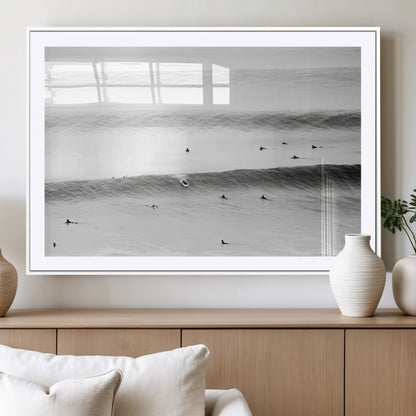 54291445-MGC-FP-36x24_White-Black White Ocean Wall Art Canvas Print, Framed Coastal Sport Art Picture Print, Ocean Culture Perfect Minimalist Coastal Decor