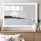 29611516-MGV-CV-36X24-Black White Beach Wall Art Canvas Print, Framed Palm Trees Art Picture Print, Monochrome Tropical Perfect Minimalist Coastal Decor