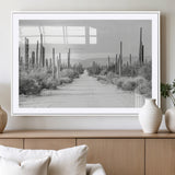 35537313-MGV-CV-36X24-Monochrome Desert Wall Art Canvas Print, Framed Cactus Path Art Picture Print, Southwestern Landscape Perfect Southwestern