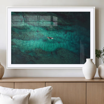 93287752-MGC-FP-36x24_White-Ocean Surf Wall Art Canvas Print, Framed Blue Waters Art Picture Print, Vibrant Seascape Perfect Coastal Adventure Decor Artwork