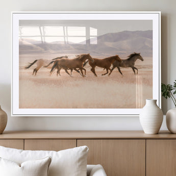 83644685-MGC-FP-36x24_White-Wild Horse Art Wall Art Canvas Print, Framed Rustic Western Art Picture Print, Desert Horse Scene Perfect Rustic Western Decor