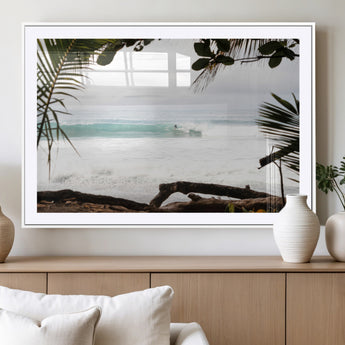 50382104-MGC-FP-36x24_White-Tropical Surf Wall Art Canvas Print, Framed Palm Tree View Art Picture Print, Beach House Art Perfect Boho Coastal Decor Artwork