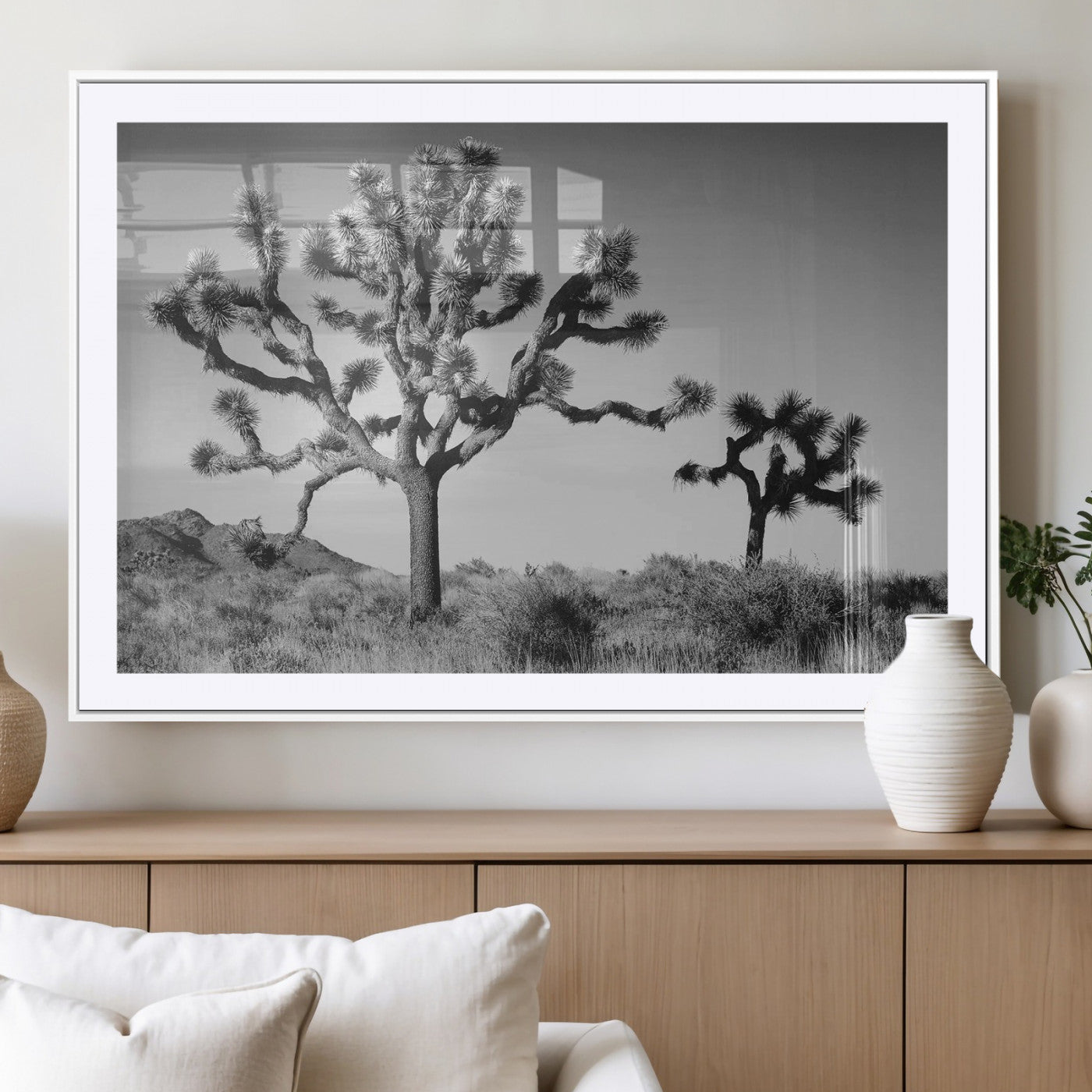 50975475-MGV-CV-36X24-Joshua Tree Art Wall Art Canvas Print, Framed Desert Tree Print Art Picture Print, Black White Nature Perfect Southwestern Boho