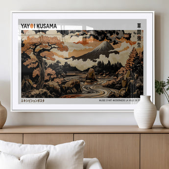 96372548-MGV-CV-36X24-Japanese Landscape Wall Art Print – Mt. Fuji Poster with Bonsai Tree & River, Ukiyo-e Inspired Modern Japanese Artwork, Autumn