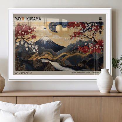 54967195-MGC-FP-36x24_White-Mount Fuji Wall Art – Japanese Cherry Blossom Abstract Canvas Print, Navy Gold Landscape Painting, Oriental Luxury Home Decor