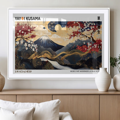 66243961-MGC-FP-36x24_White-Mount Fuji Japanese Wall Art – Golden Abstract Landscape Canvas Print, Cherry Blossom Painting, Modern Oriental Zen Home Decor