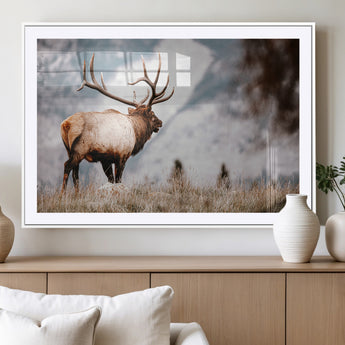 70489411-MGV-CV-36X24-Elk Photography Wall Art Canvas Print, Framed Mountain Wildlife Art Picture Print, Rustic Nature Decor Perfect Rustic Lodge Decor