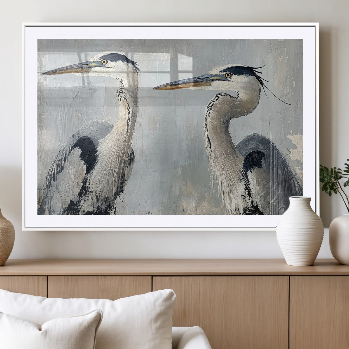 19427826-MGV-CV-36X24-Bird Canvas Decor Wall Art Canvas Print, Framed Coastal Bird Pair Art Picture Print, Minimalist Wildlife Wall Perfect Coastal