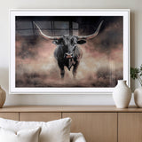 71457818-MGV-CV-36X24-Longhorn Wall Art Wall Art Canvas Print, Framed Western Bull Canvas Art Picture Print, Rustic Cow Decor Perfect Western Dramatic