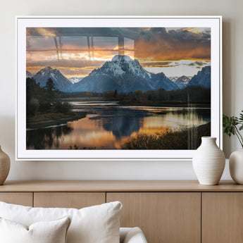 14130176-MGV-CV-36X24-Mountain Sunset Wall Art Canvas Print, Framed Alpine Wilderness Art Picture Print, Golden Hour Perfect Rustic Wilderness Decor