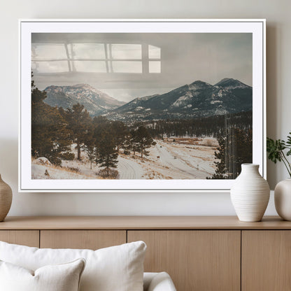 77311749-MGC-FP-36x24_White-Mountain Landscape Wall Art Canvas Print, Framed Snowy Peaks Art Picture Print, Alpine Aesthetic Perfect Rustic Winter Decor