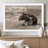 76549210-MGV-CV-36X24-Texas Longhorn Wall Art Canvas Print, Framed Country Living Art Picture Print, Farmhouse Aesthetic Perfect Western Rustic Decor