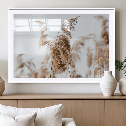 17019393-MGC-FP-36x24_White-Pampas Grass Wall Art Canvas Print, Framed Neutral Tones Art Picture Print, Minimalist Nature Perfect Boho Minimalist Decor