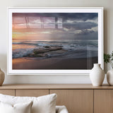 94208089-MGC-FP-36x24_White-Golden Hour Wall Art Canvas Print, Framed Tranquil Waves Art Picture Print, Beach Horizon Perfect Coastal Serenity Decor Artwork