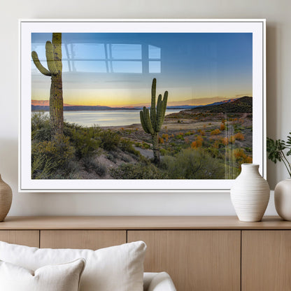 52844711-MGV-CV-36X24-Saguaro Cactus Wall Art Canvas Print, Framed Desert Sunset Art Picture Print, Southwestern Scene Perfect Southwestern Rustic Decor