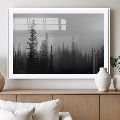 73138900-MGV-CV-36X24-Misty Pines Wall Art Canvas Print, Framed Woodland Photography Art Picture Print, Minimalist Decor Perfect Modern Rustic Decor