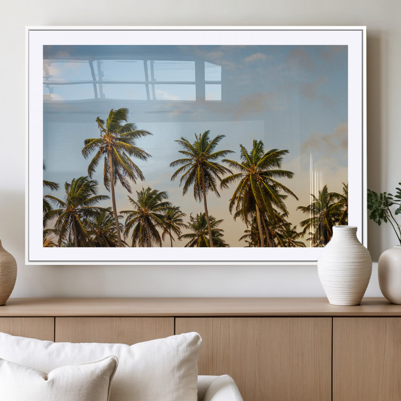 99033771-MGV-CV-36X24-Palm Trees Wall Art Canvas Print, Framed Tropical Vibes Art Picture Print, Coastal Sunset Perfect Coastal Boho Decor Artwork